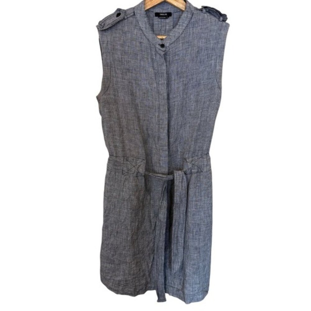 Singolare Linen Sleeveless Belted Utility Dress Size Medium Black White Checked